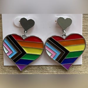 NWT Unique Enamel Rainbow Heart 1.75” Dangle Earrings SO Brand PRIDE LGBTQ